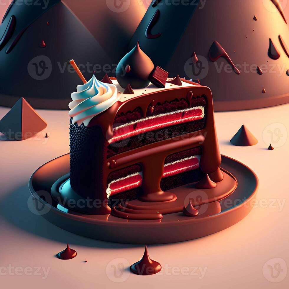 3D Rendering Realistic Chocolate Strawberry Cake. photo