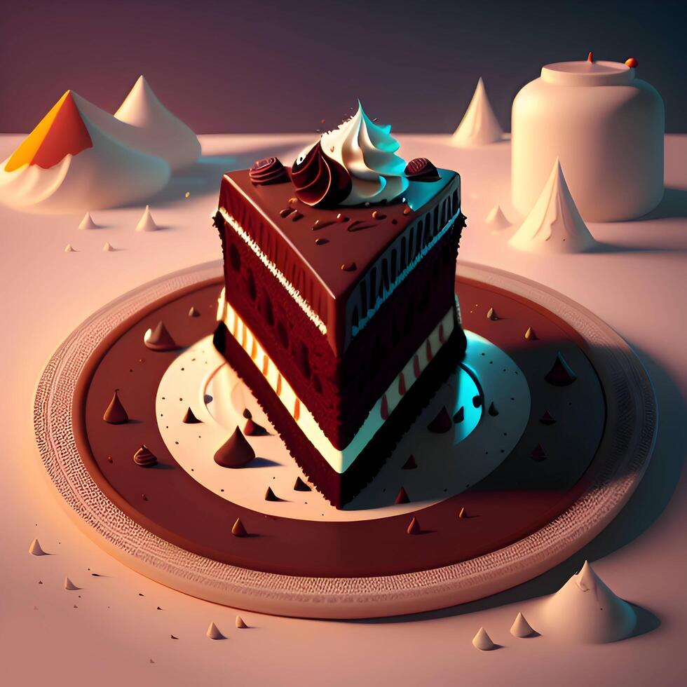 3D Rendering Realistic Chocolate Vanilla Cake. photo
