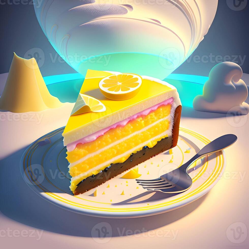 3D Rendering Realistic Chocolate Lemon Strawberry Cake. photo