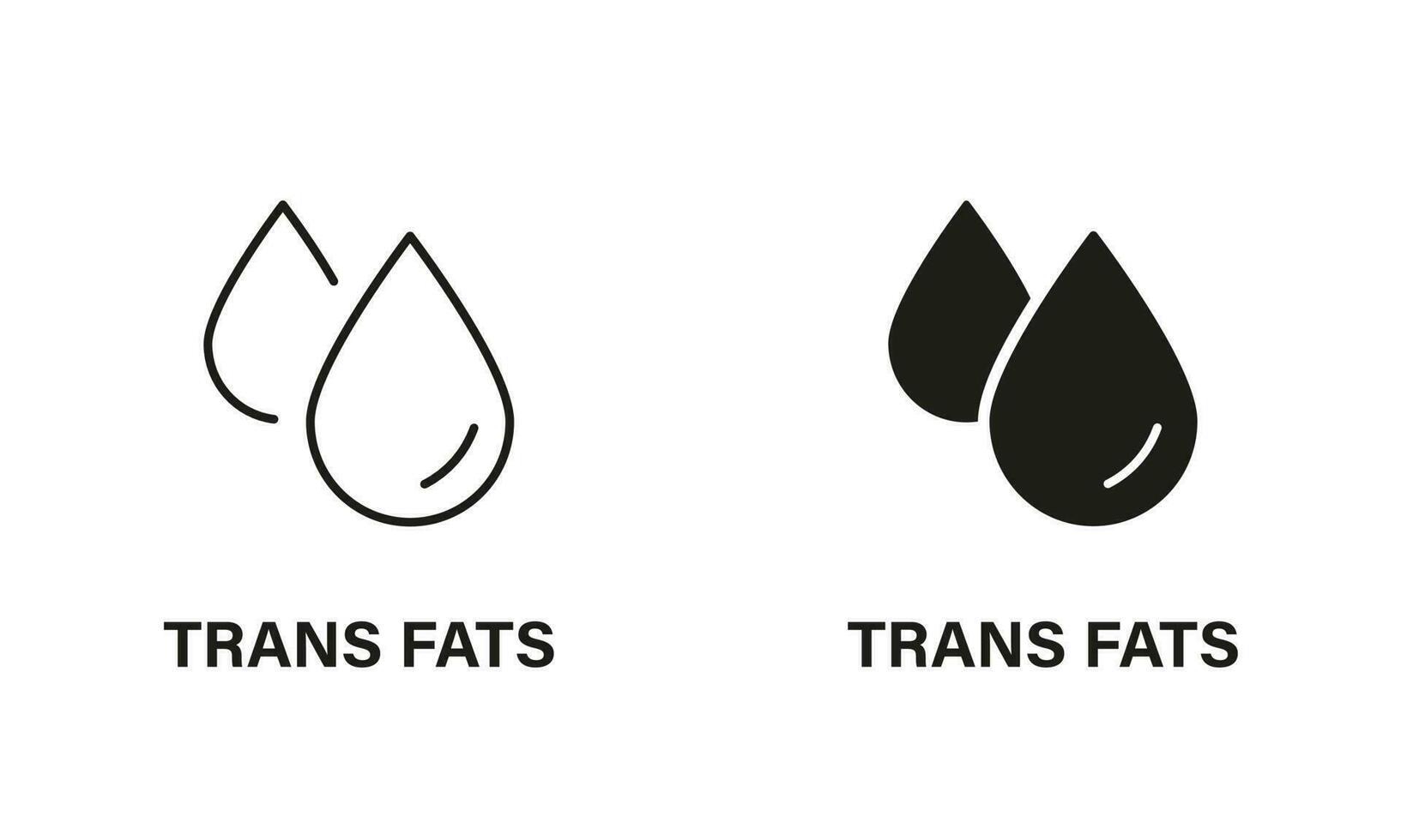 grasas trans en producto alimento. petróleo símbolo. gratis trans grasa silueta y línea icono colocar. trans grasa signo. colesterol logo. 0 0 trans grasa etiqueta. aislado vector ilustración.