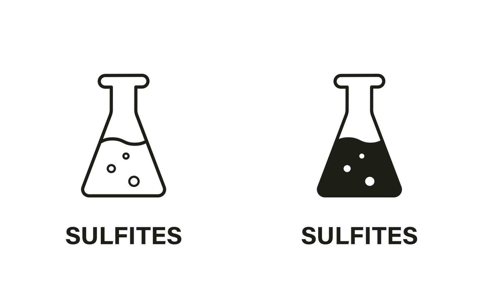 Chemical Sulfate in Product Line and Silhouette Icon Set. Chemistry Preservative Black Pictogram. Synthetic Ingredient Symbol Collection on White Background. Isolated Vector Illustration.