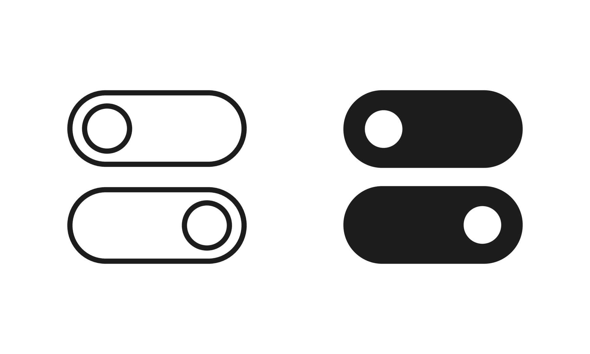 Toggle Buttons Line and Silhouette Icon Set. Slide On and Off