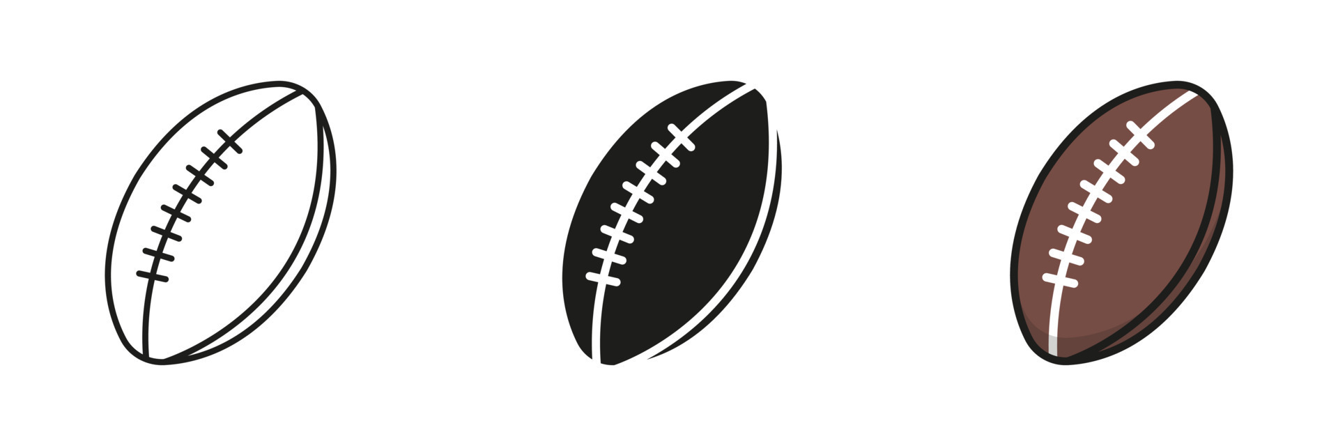Rugby Ball Silhouette and Line Icon Set. Ball for Play Sports Game