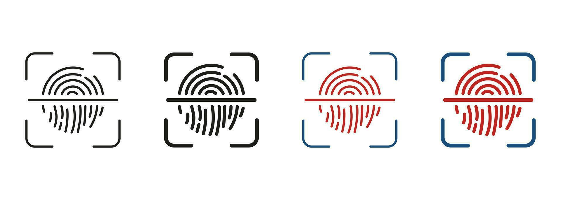 Biometric Identity Line and Silhouette Icon Set. Finger Print Scanner with Lock Symbol Collection. Fingerprint Identification Sign. Touch ID Pictogram. Isolated Vector Illustration.