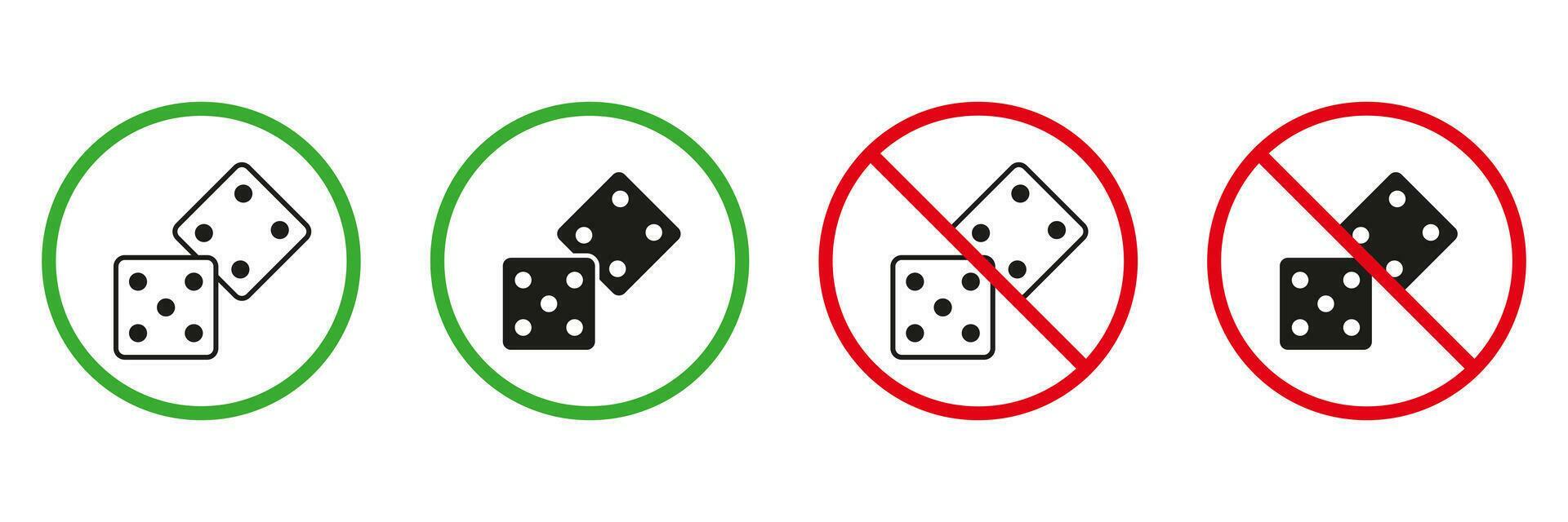 Forbidden Gambling Bet Pictogram. Dice Allowed and Prohibited Line and