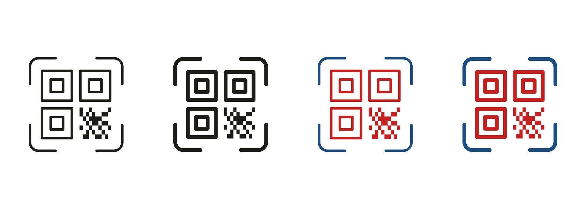 QR Code Scanner Line and Silhouette Icon Set. Instruction to Get Info ...