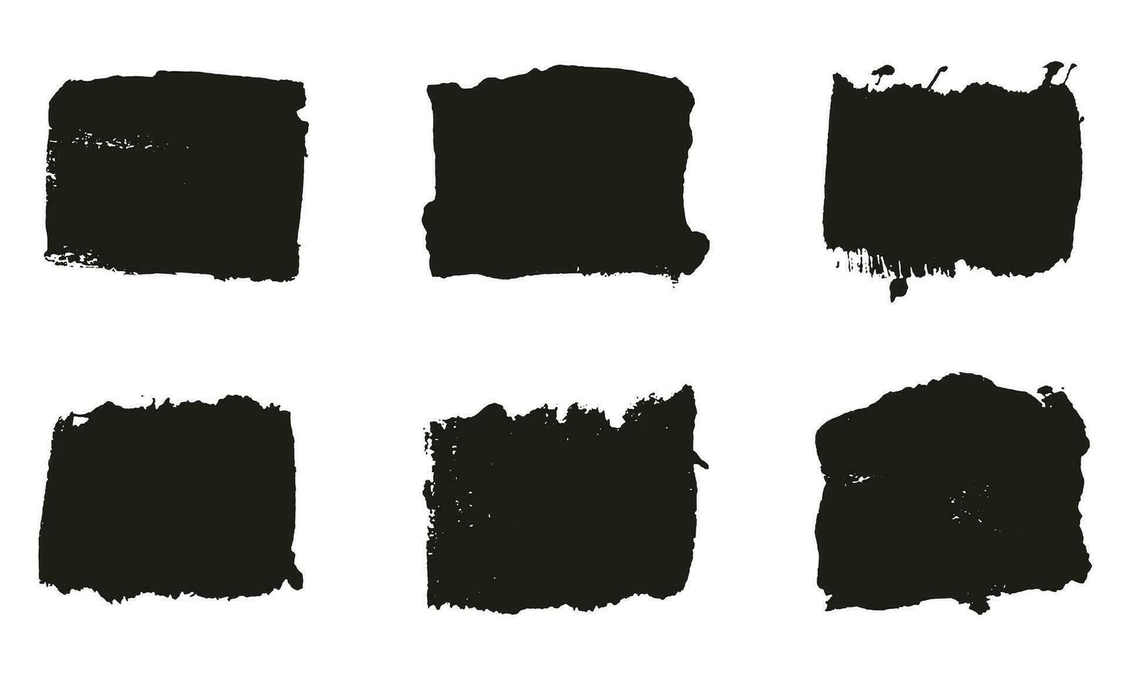 Square Brush Stroke Paint Texture, Dirty Ink Black Background Set. Abstract Brushstroke for Banner, Grungy Paintbrush Rectangle Stamp. Abstract Design Graphic Element. Isolated Vector Illustration.