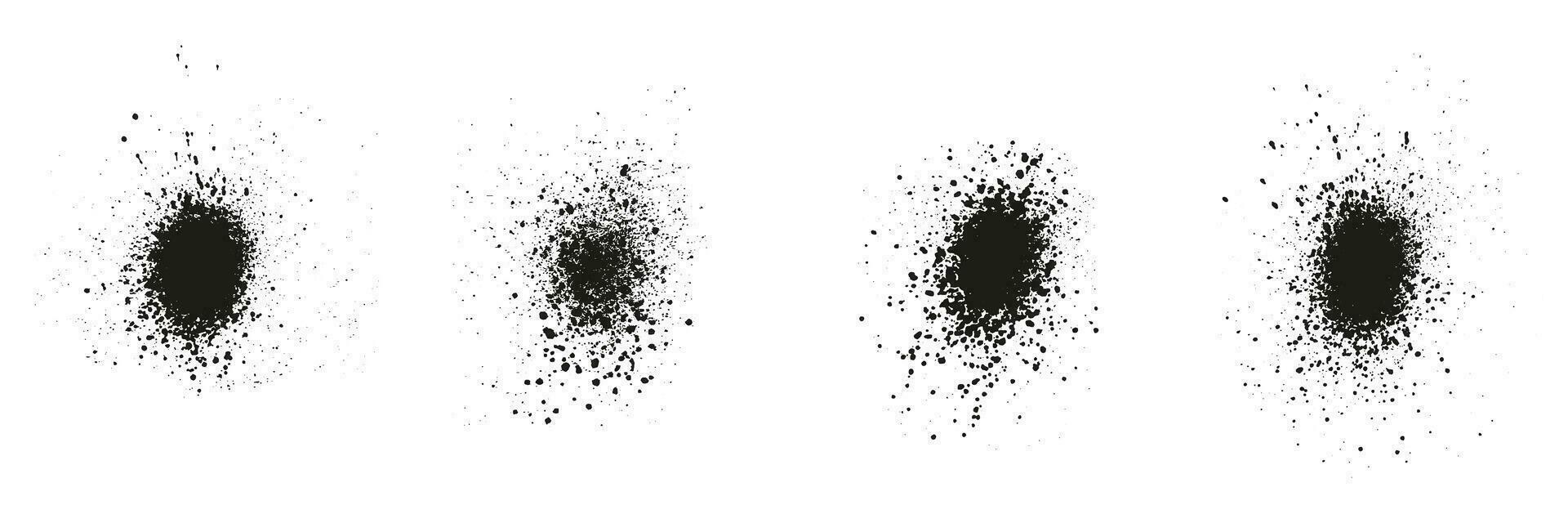 Grunge Effect, Spray, Grain Texture. Distress, Black Round Brush Splatter. Abstract Graphic Design Element. Noise, Circle Ink Splash. Isolated Vector Illustration.