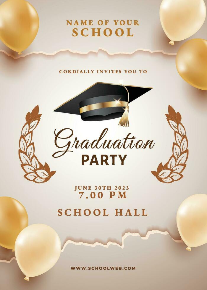 Graduation Invitation Template With Balloon and Mortarboard vector