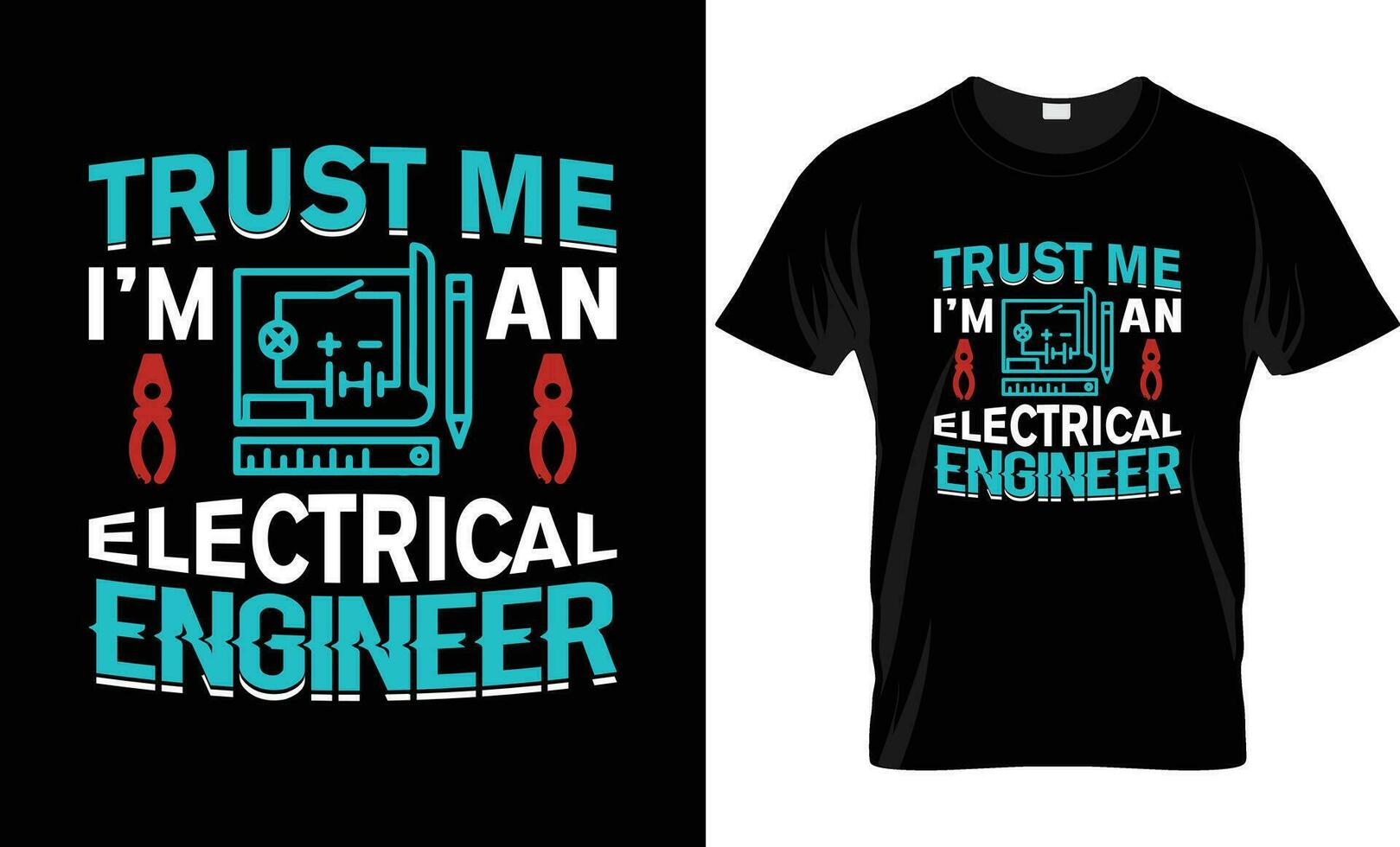 eléctrico ingeniero camiseta y póster vector diseño modelo. con electricista, casco, engranaje, destornillador y llave inglesa vectores gracioso Ingenieria cita. para etiqueta, Insignia también.