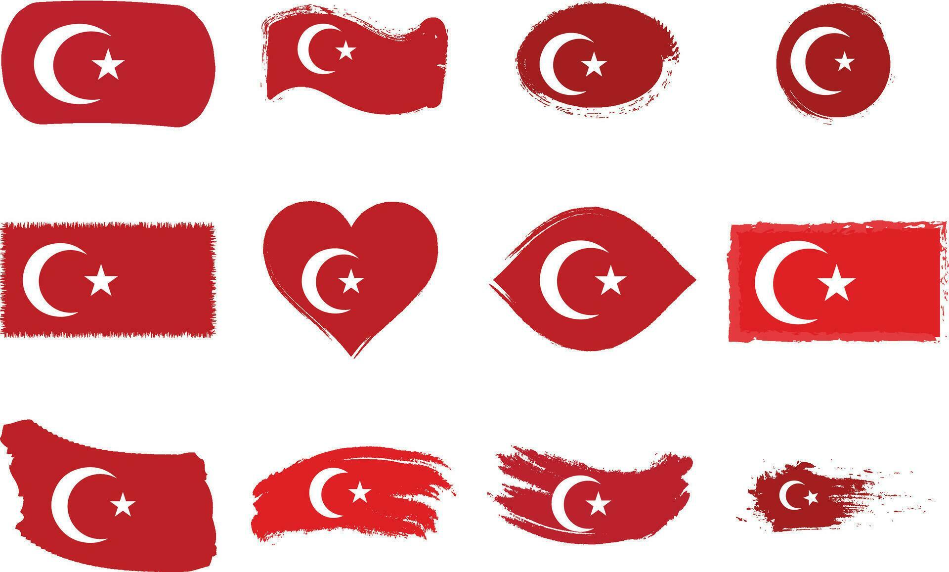 Turkey flags of various shapes and geographic map set. Realistic