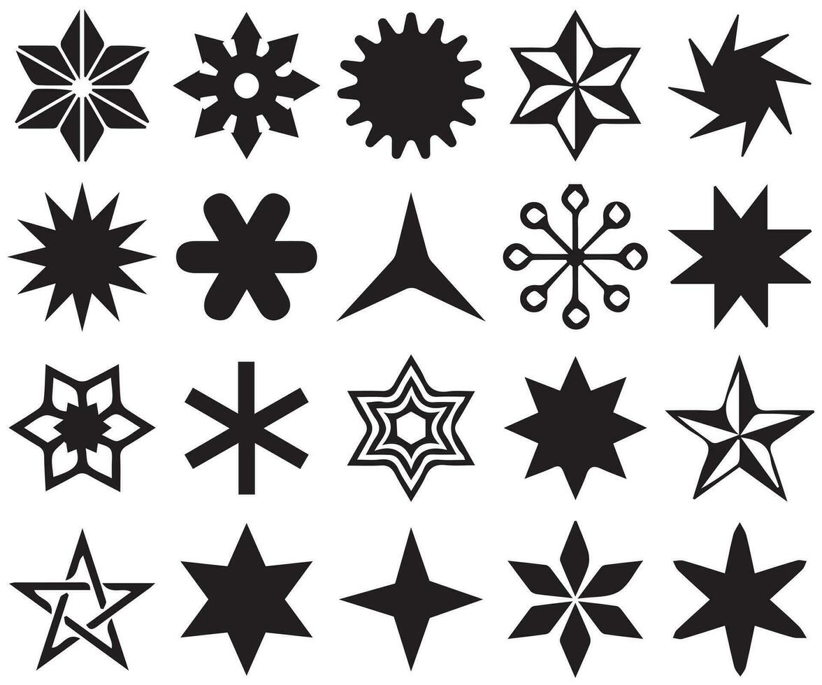 formas de brutalismo, elementos geométricos minimalistas, formas abstractas de bauhaus. forma simple de estrella y flor, forma básica, moderno conjunto de vectores de elementos gráficos modernos