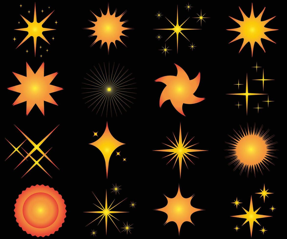 minimalista color estrellas icono, centelleo estrella forma simbolos moderno geométrico elementos, brillante estrella iconos, resumen brillar negro siluetas símbolo vector conjunto