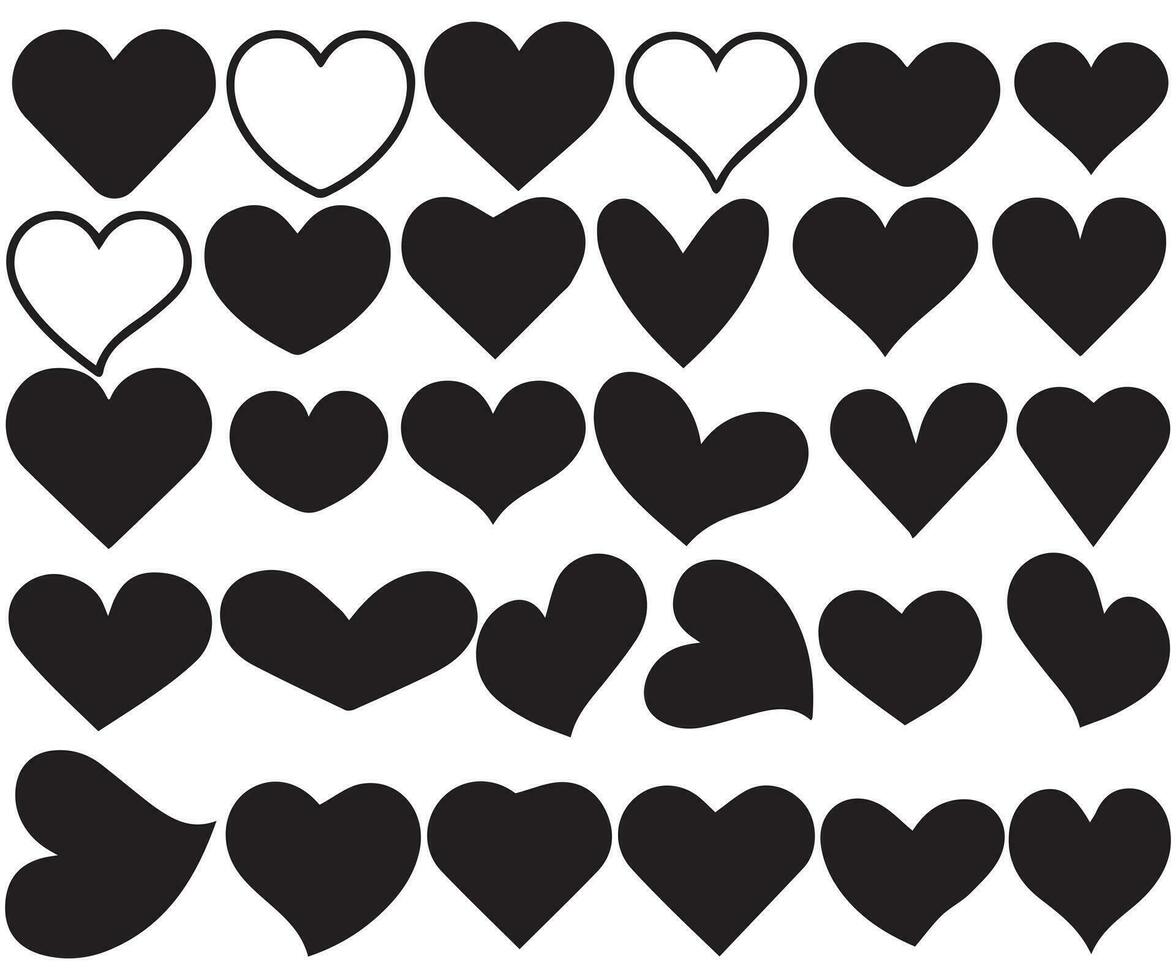 Hearts icon vector bundle collection, Love symbol vector, Heart vector icon, Valentine's Day sign, linear icon