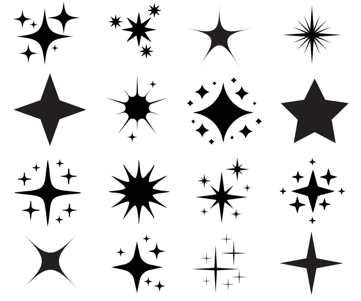 iconos de estrellas. estrellas centelleantes. destellos, explosión brillante. símbolos vectoriales de navidad aislados vector