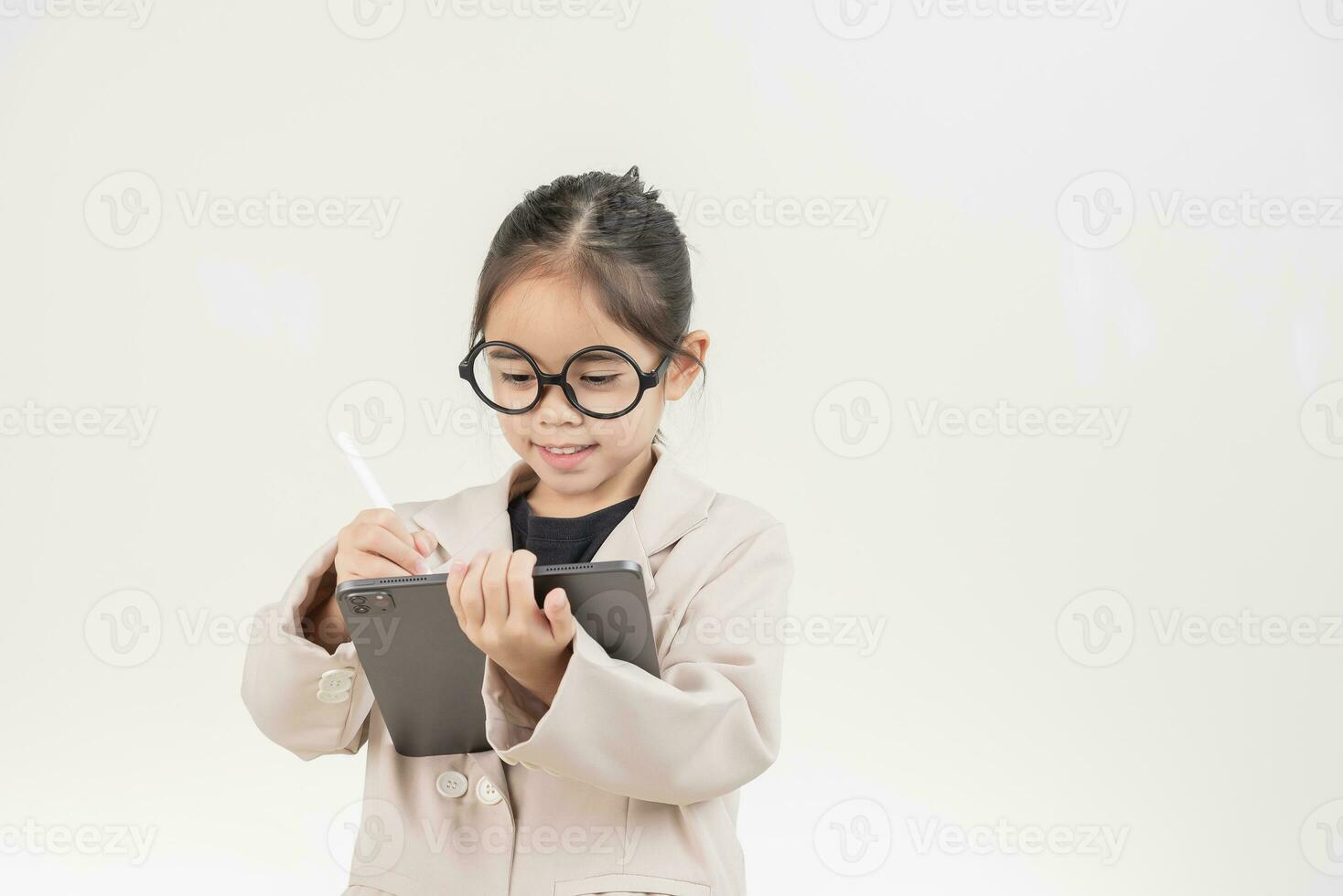 Little business lady Asia. formalwear standing on a white background photo