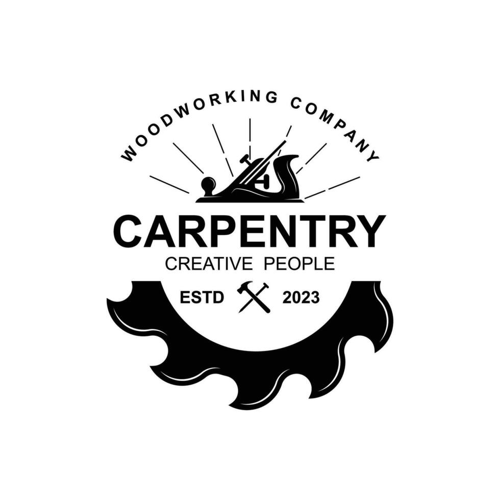 Vintage wood carpentry logo vector