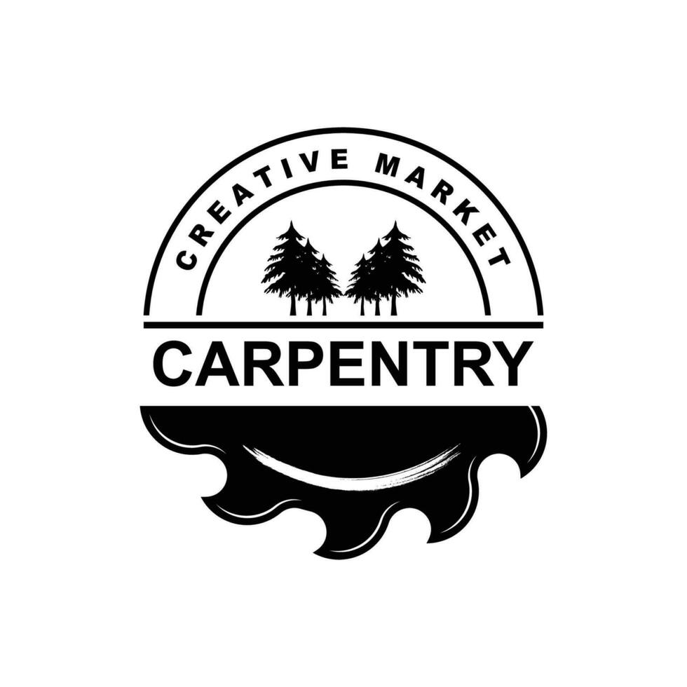 Vintage wood carpentry logo vector