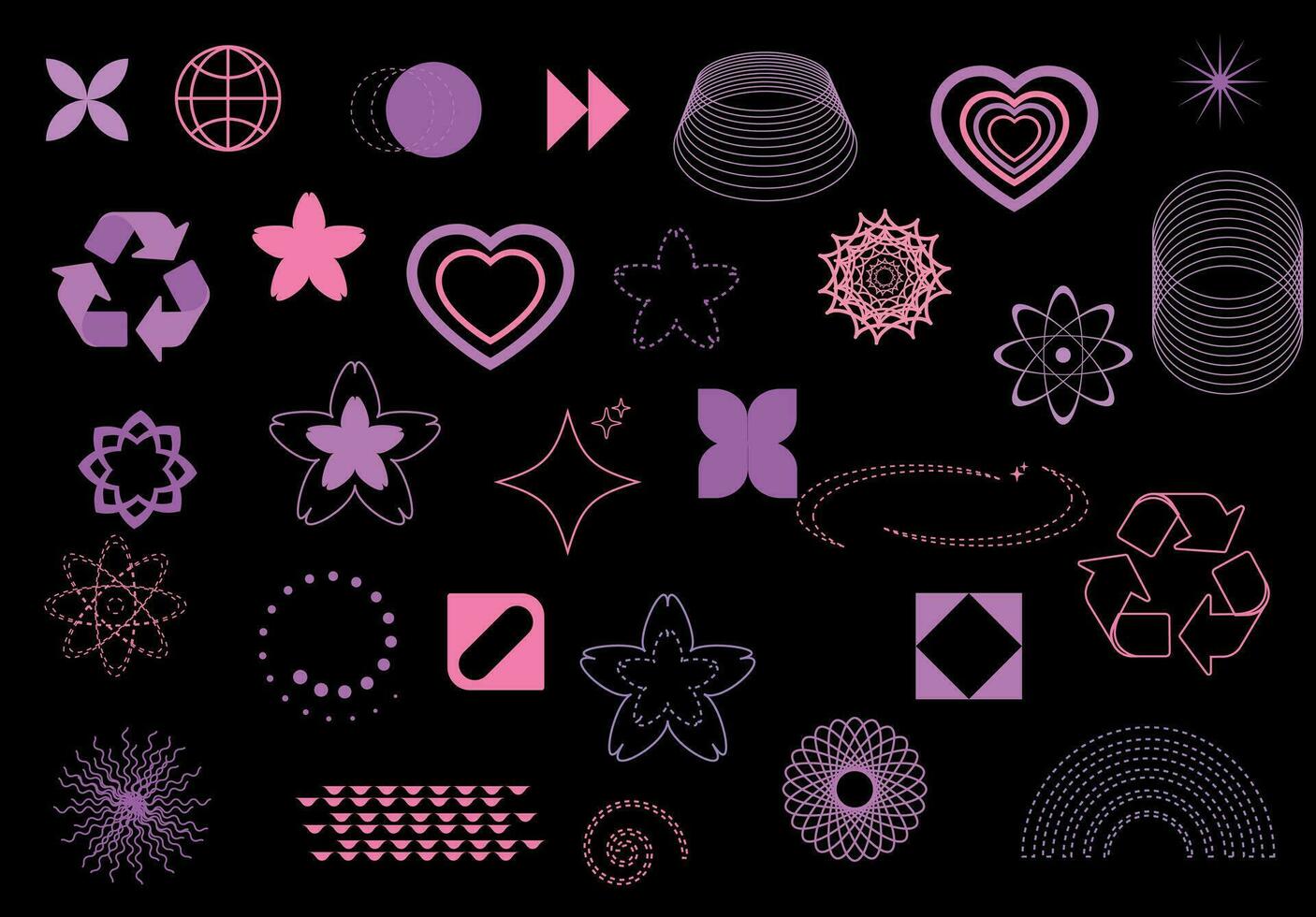 Retro y2k elements set. Collection of pink futuristic elements for design vector