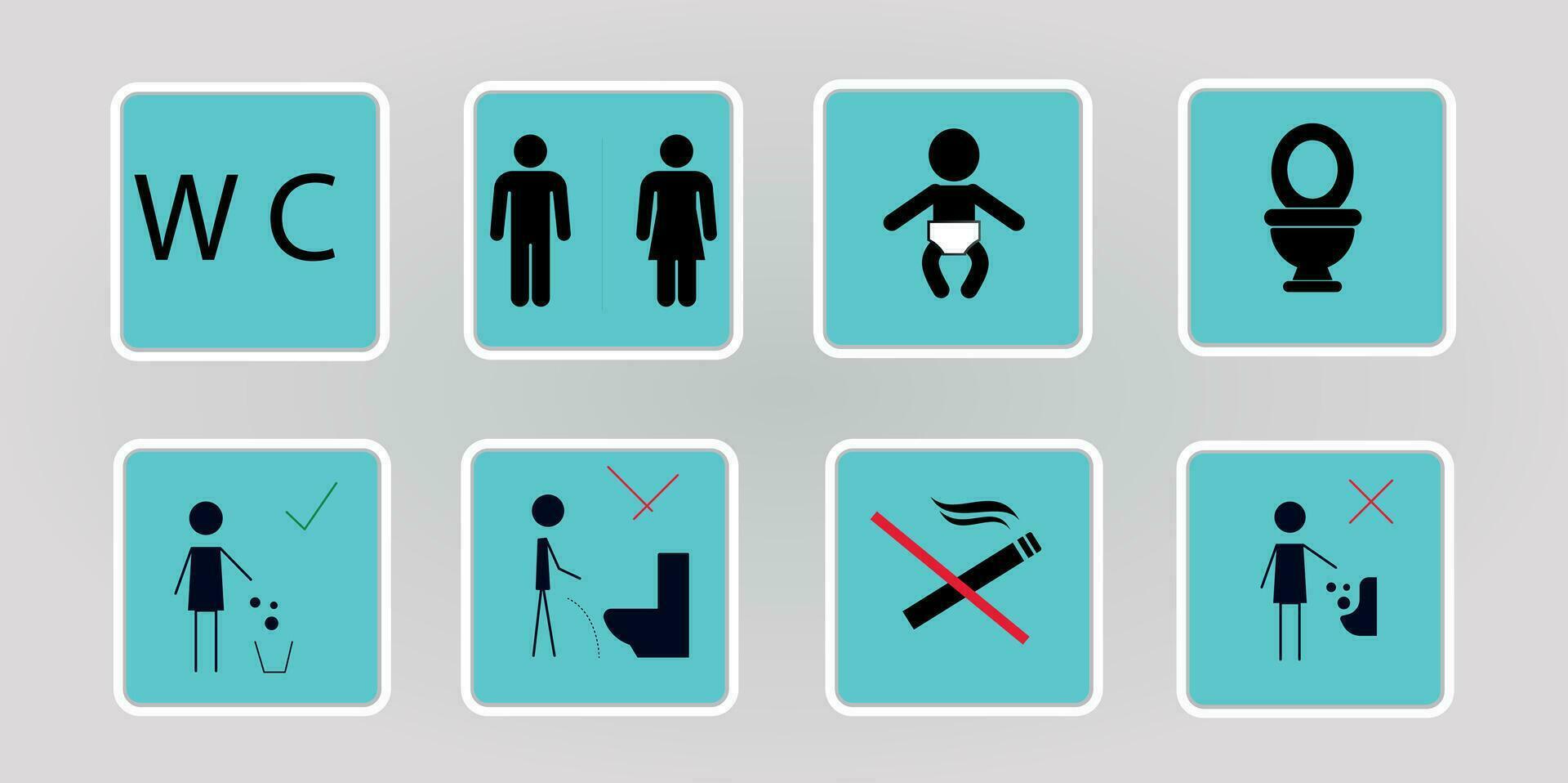 Toilet line icon set. WC sign. Men,women,mother with baby and handicap symbol vector