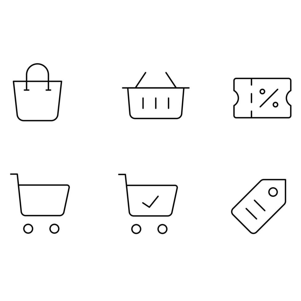 e-commerce flat icon set. Collection of online web icons like sales, cart, buy, coins, notification items, bookmark etc. Universal ui set. Web use design icon. International digital icons vector
