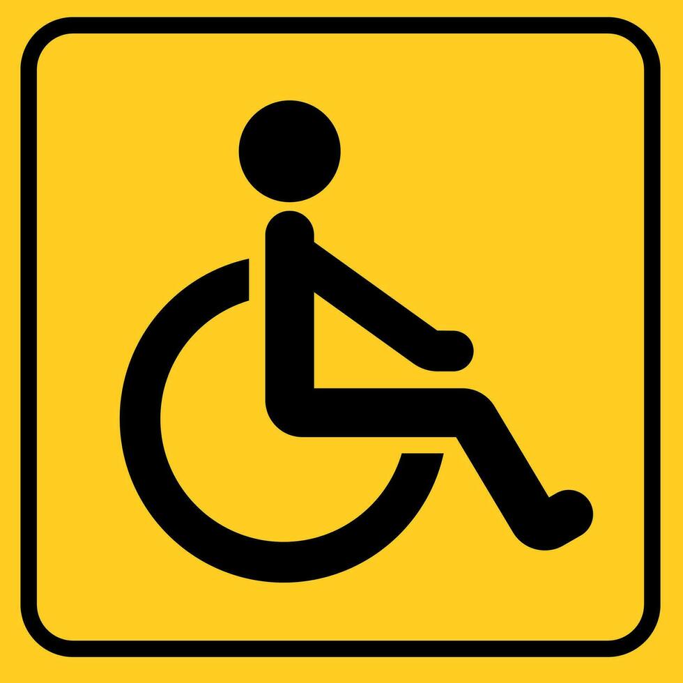 Person who uses a wheelchair outline sign on yellow background. Man with a disability line icon. Editable stroke. Vector graphics