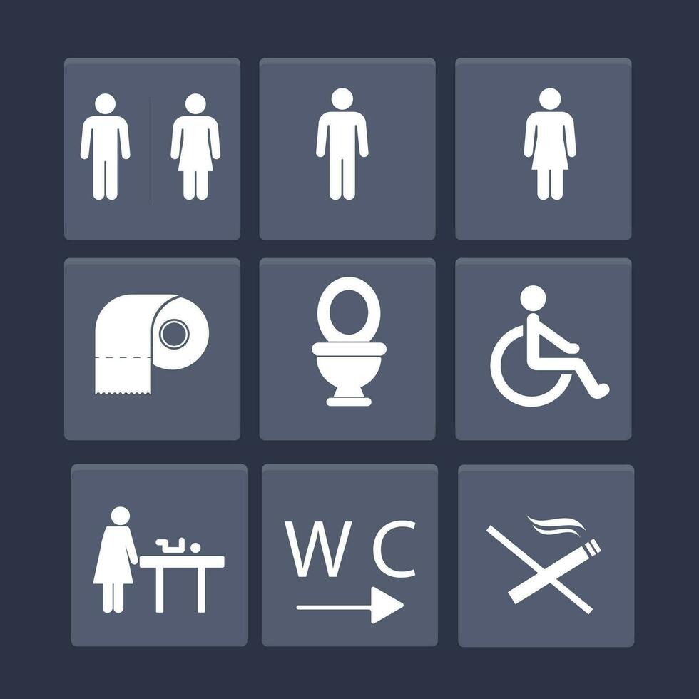 WC  Toilet door plate icons set. Men and women WC sign for restroom. Bathroom plate. vector