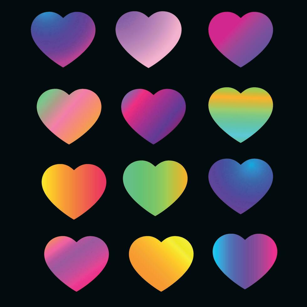 Colorful love icons with gradient on black background. Vector illustration