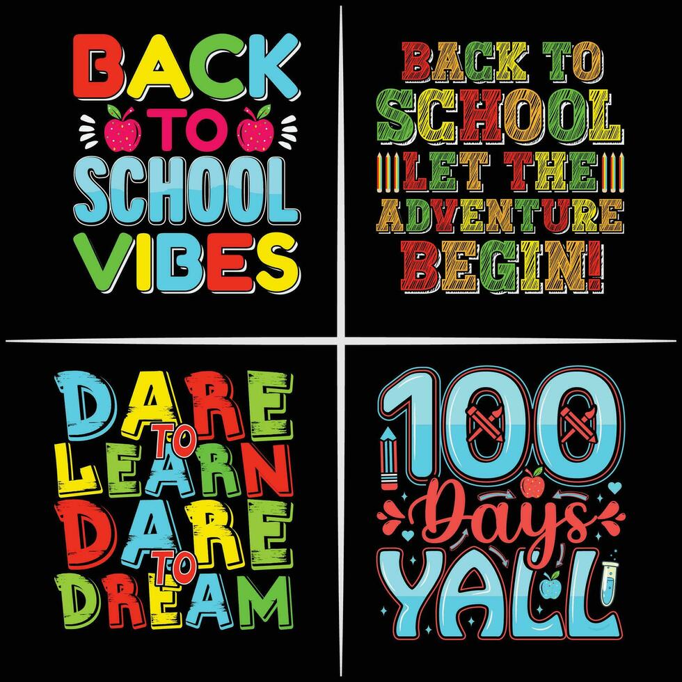 Back to school t shirt design, 100 Days of school t shirt, First day of school shirt, , Funny Teacher or Student Shirt, Last Day of School, 100 Magical Days, Kids t-shirt bundle. vector