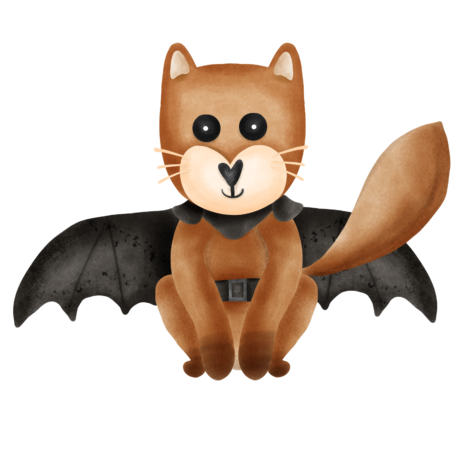 Halloween watercolor illustration of a smiling fox in a Batman costume
