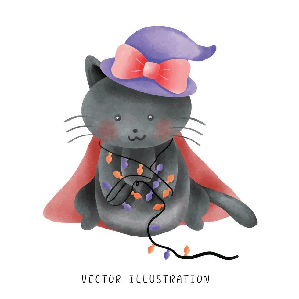 Black cat preparing a witchy potion for Halloween. vector