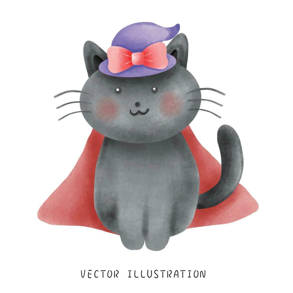 encantador negro gato en un de bruja sombrero para Víspera de Todos los Santos. vector