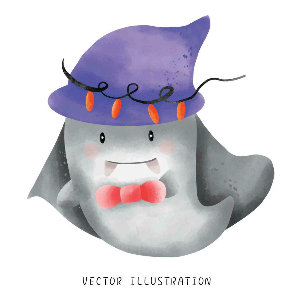 Halloween ghost wearing a witch hat 25784141 Vector Art at Vecteezy