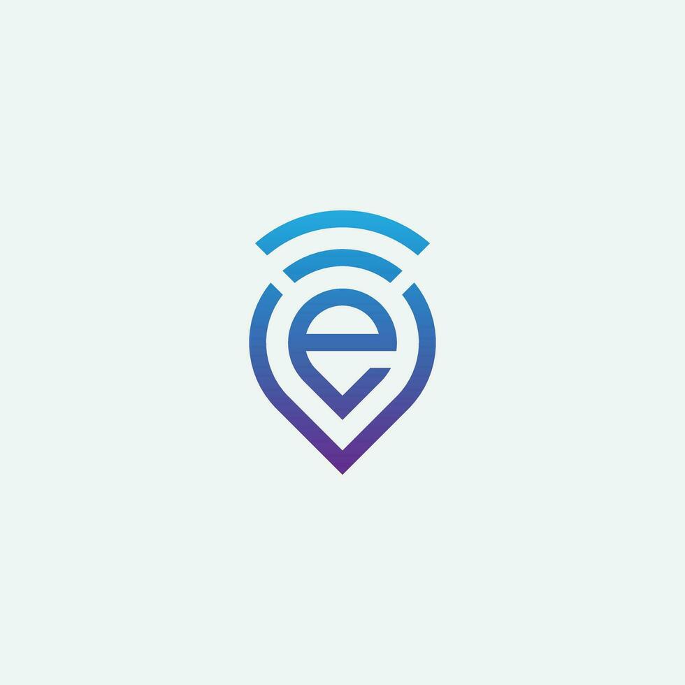Letter e logo design with Point, location, gps template vector illustration.