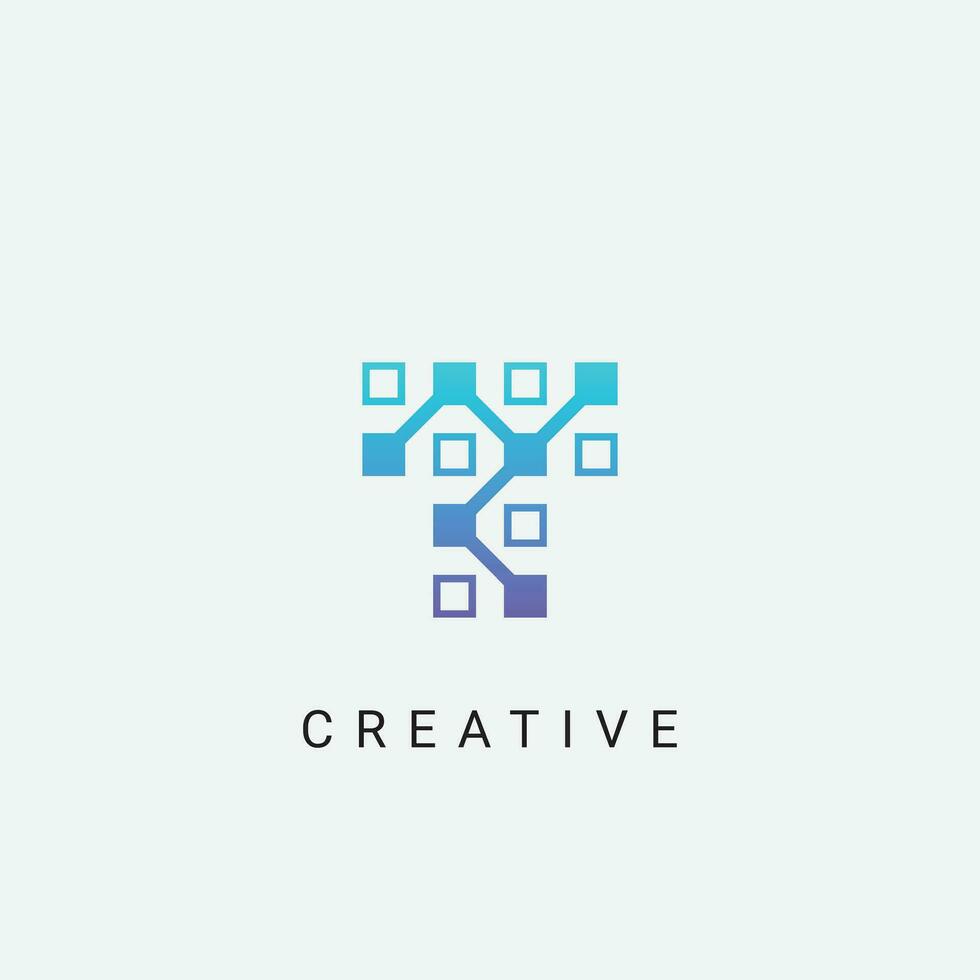 Initial Letter T Icon Circuit Digital Logo Design . vector