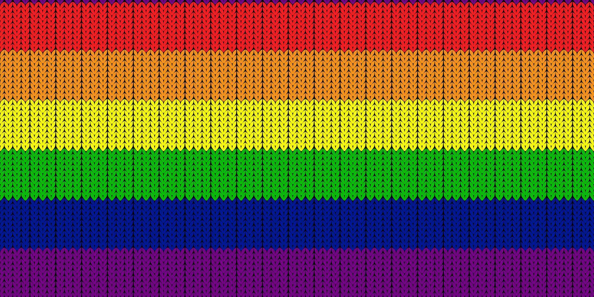 Pride flag illustration. Lgbt community symbol in rainbow colors. Vector backdrop for your design. LGBT FLAG WITH Knitting