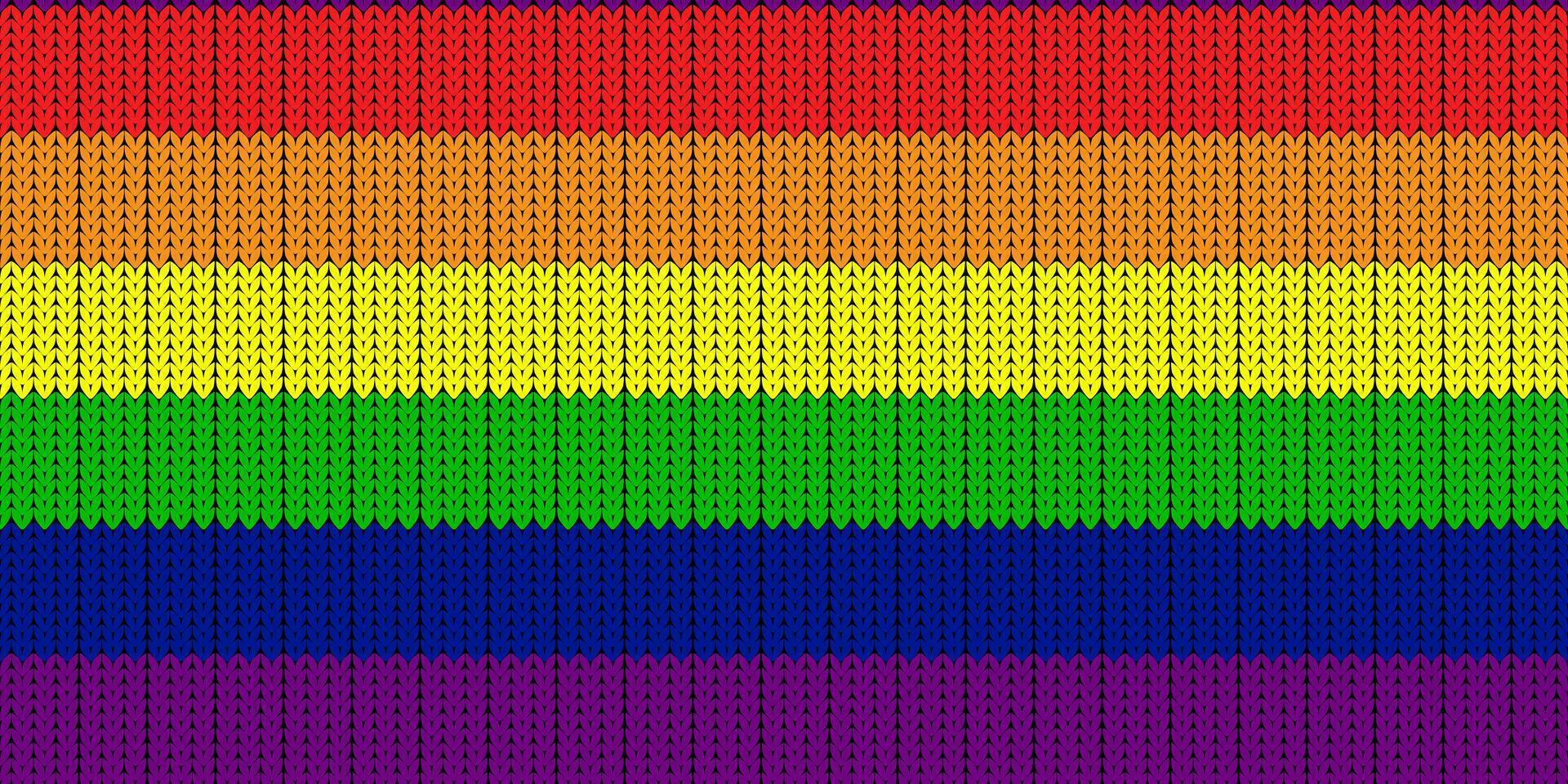 Pride flag illustration. Lgbt community symbol in rainbow colors. Vector backdrop for your design. LGBT FLAG WITH Knitting