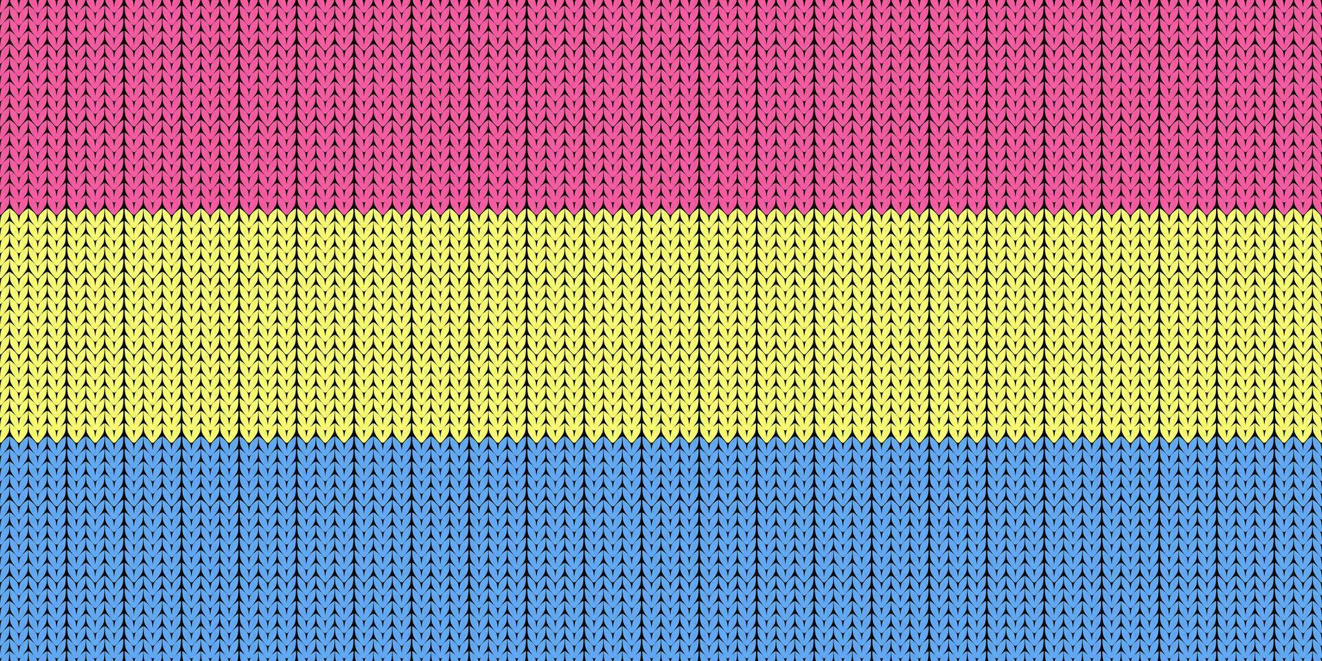 Pansexual Flag. Pride flag illustration. Lgbt community symbol in rainbow colors. Vector backdrop for your design. LGBT FLAG WITH Knitting. Rainbow Flag