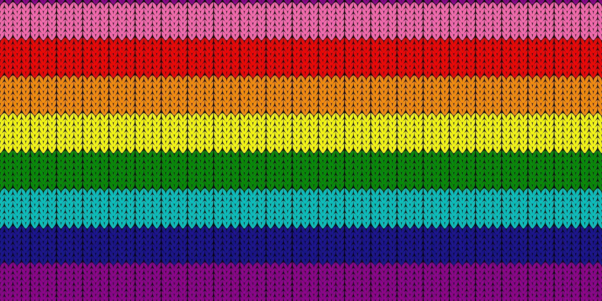 Gilbert Baker Pride Flag. Pride flag illustration. Lgbt community symbol in rainbow colors. Vector backdrop for your design. LGBT FLAG WITH Knitting. Rainbow Flag
