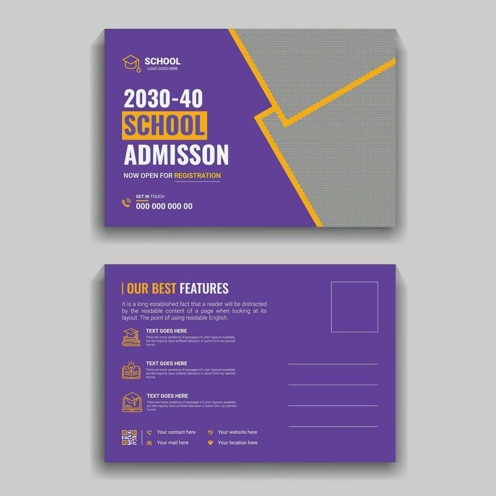 Awesome Back To School Post Card Design Template For Your School Admission vector