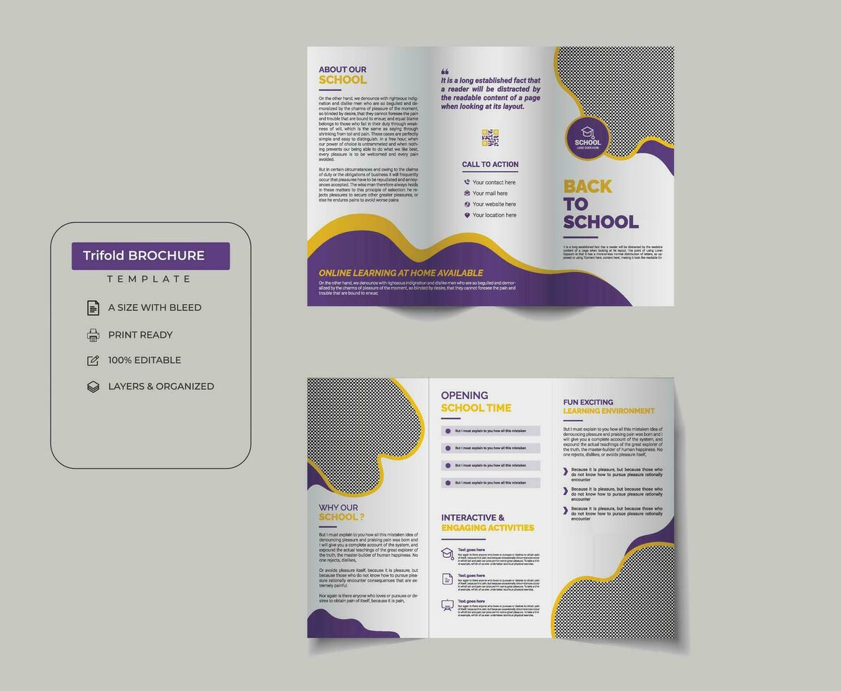 Awesome Back to School Trifold Brochure Design For Your School Admission vector