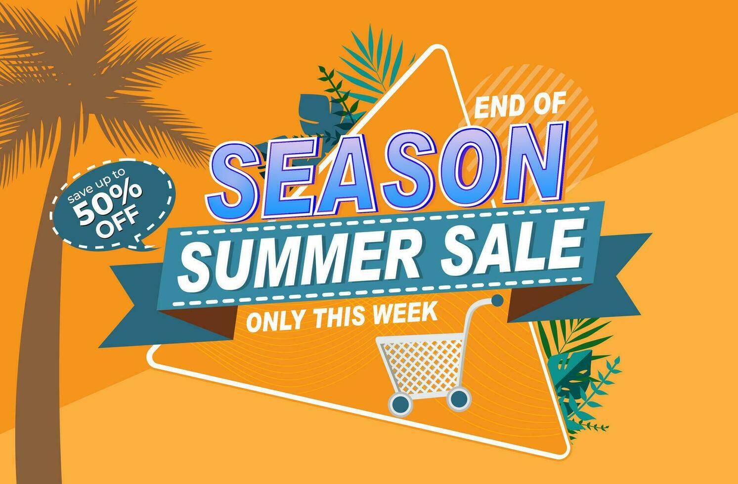 Summer sale vector poster summer elements in colorful backgrounds for store marketing promotion. Vector illustration.