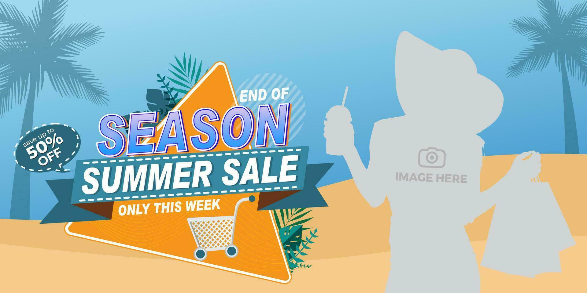 Summer sale vector poster summer elements in colorful backgrounds for store marketing promotion. Vector illustration.