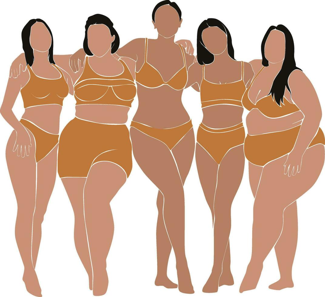vector illustration of a group of women in swimsuits on a white background