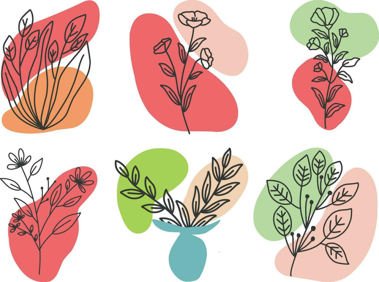 Set of simple hand drawn doodle flowers. Vector illustration.