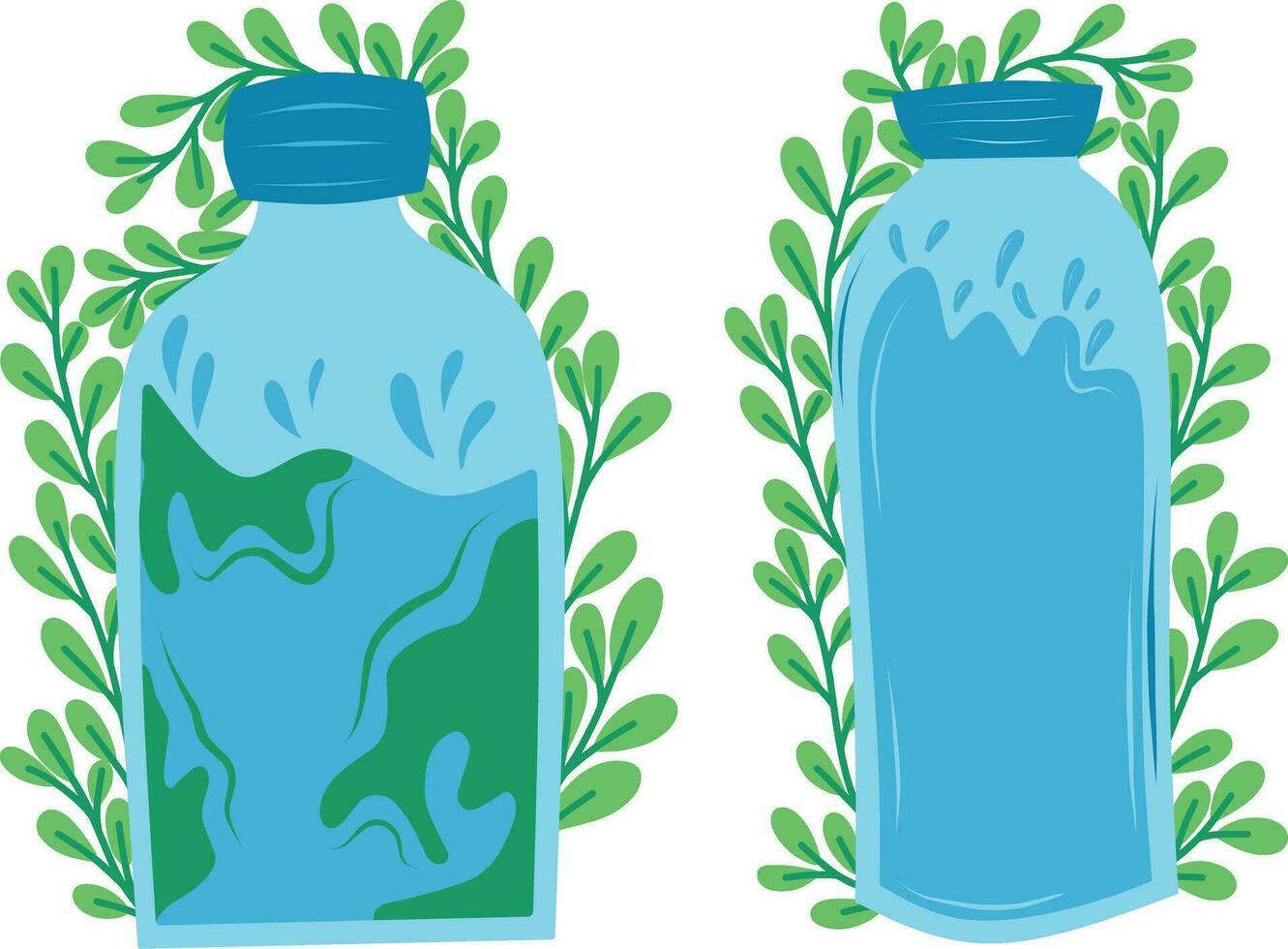 bottle water with plants and leafs isolated icon vector illustration design