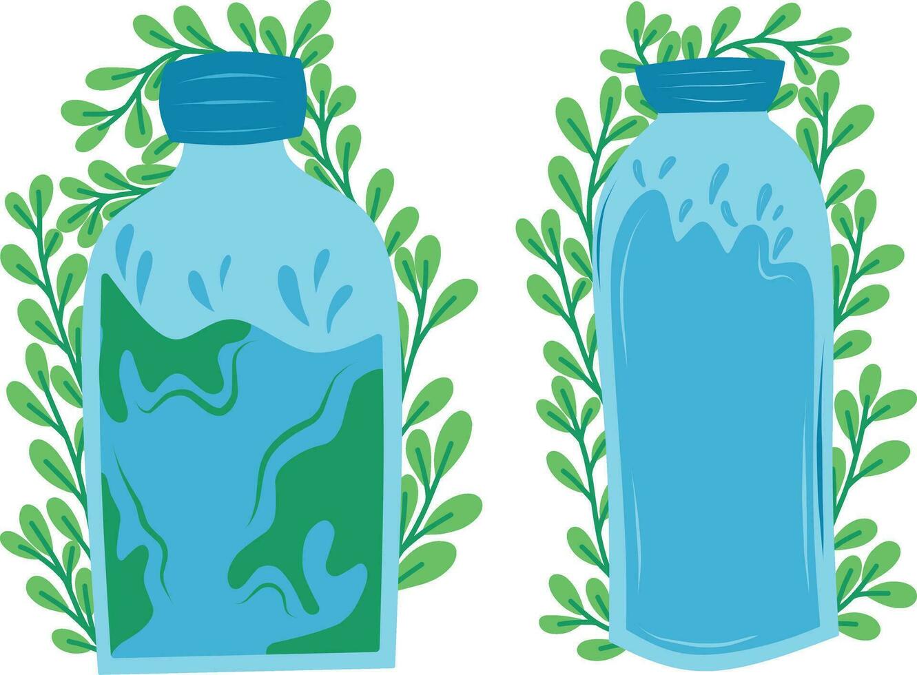 botella agua con plantas y hojas aislado icono vector ilustración diseño