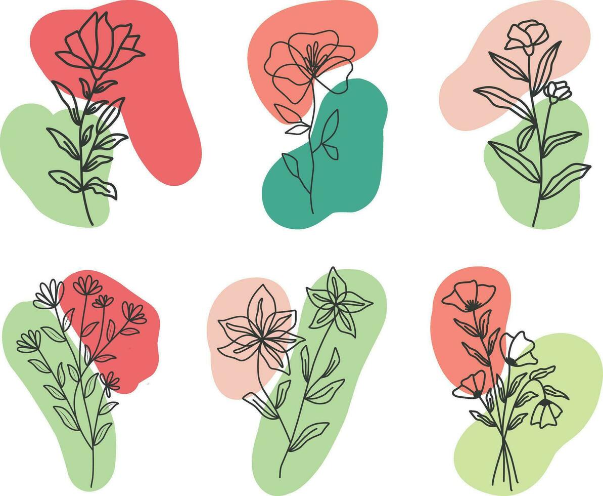 conjunto de sencillo mano dibujado garabatear flores vector ilustración.