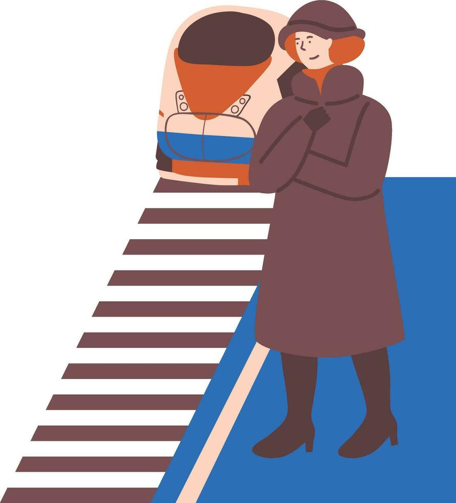 Vector illustration of a girl and a guy standing on the stairs.