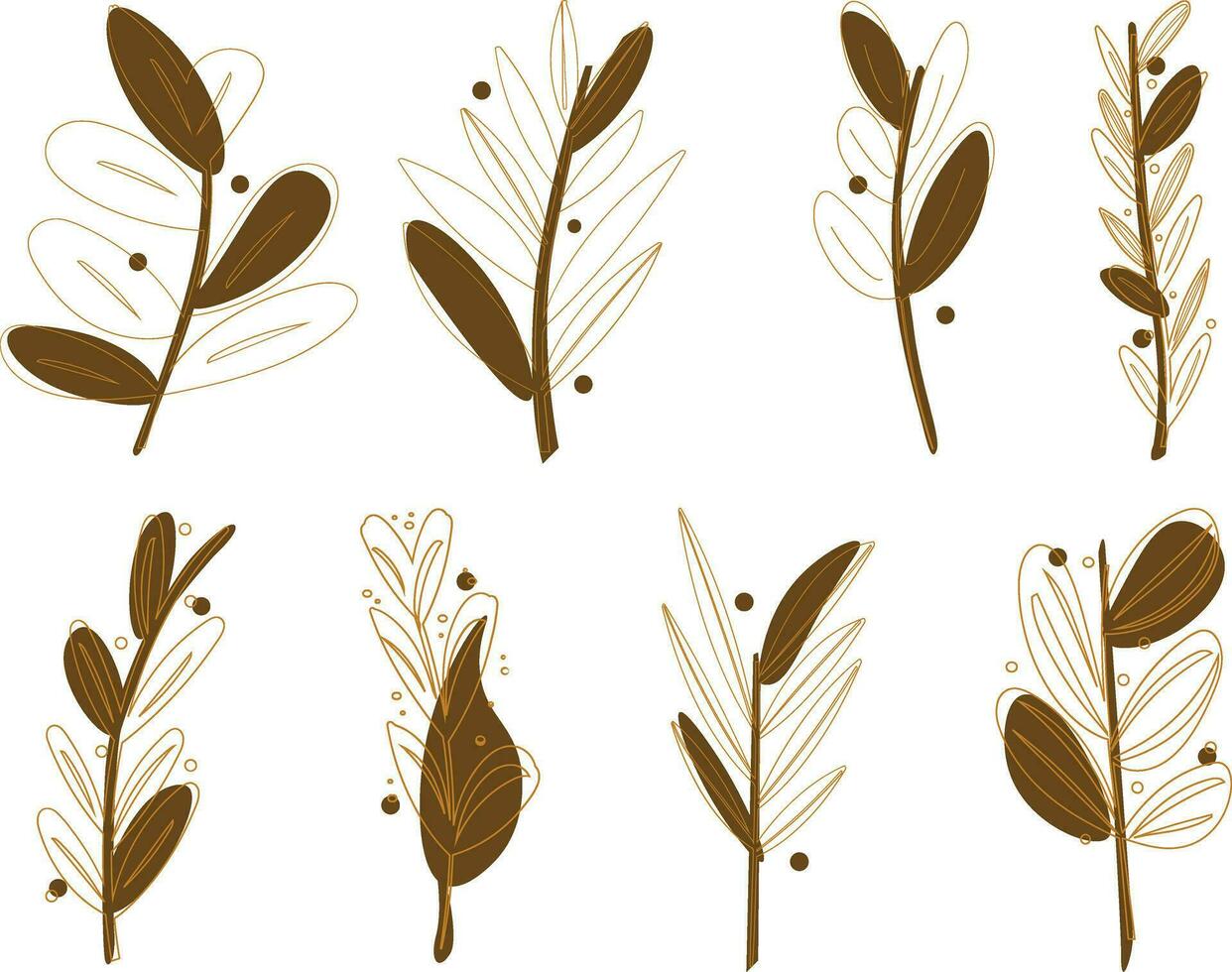 Set of hand drawn doodle branches and leaves. Vector illustration